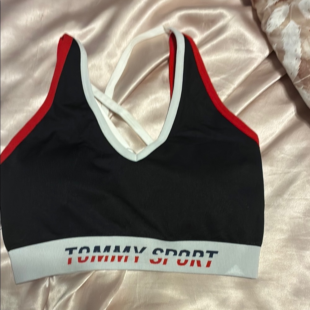 Tommy Hilfiger Black and Red Sports Bra V-Neck